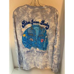 Simply Southern T-Shirt Long Sleeve Blue Jean Baby Jacket‎ Tie Dye Blue Sz L